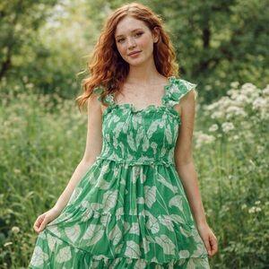 Womens Medium Ruffled Tiered Spring Dress Floral Garden Cottagecore Boho Coastal